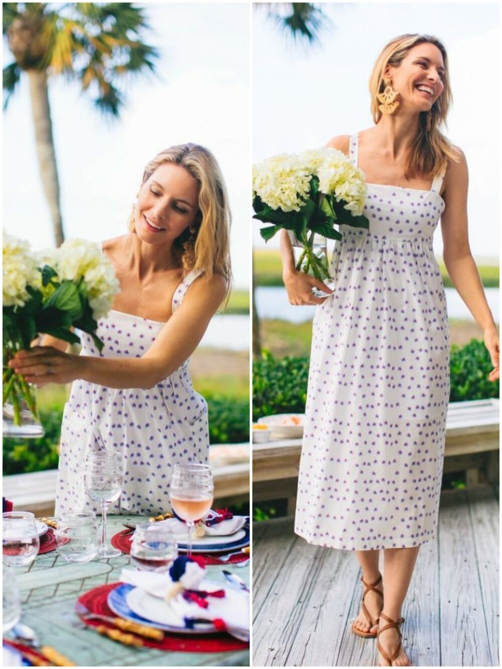 Tuckernuck Capri Floral Midi Dress size XS white empire waist